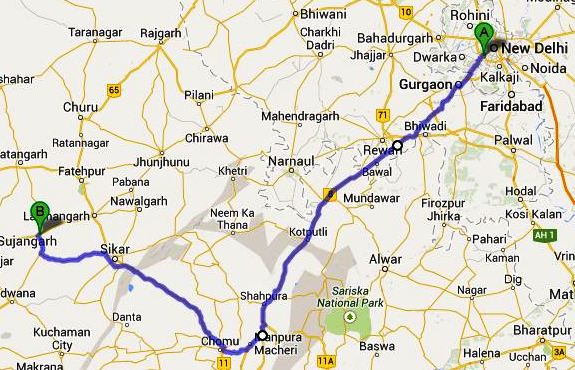 delhi-salasar balaji route map