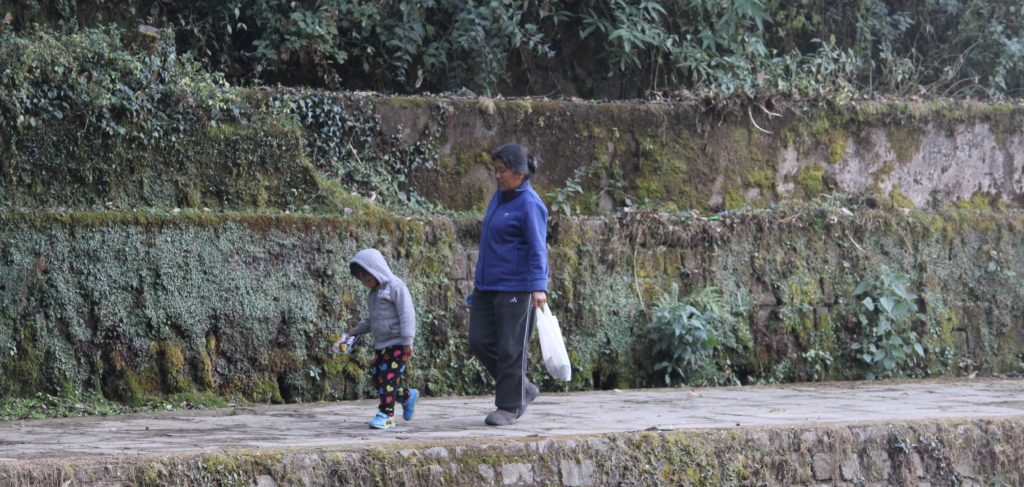 A leading walks with a child